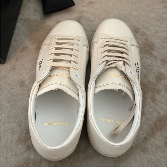 Saint Laurent SL/06 court classic leather trimmed distressed canvas sneaker - Picture 5 of 10
